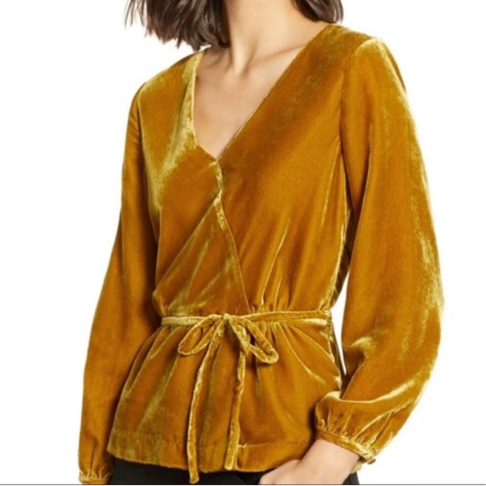 J. Crew V-Neck Faux Wrap Velvet Blouse